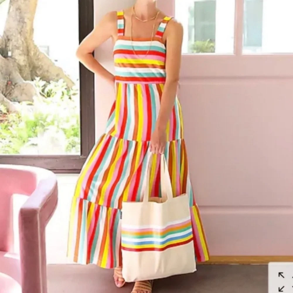 j crew striped tiered maxi dress Knit For Women Hidden back J Crew Bright Striped Tiered